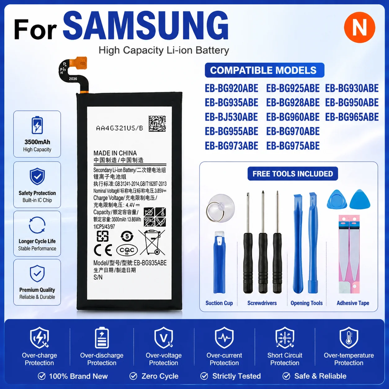 

Replacement Battery For Samsung Galaxy S6E+ S7E S8+ S9+ S10 S10E S10+ J5 Pro J7 Pro High Capacity Phone Battery