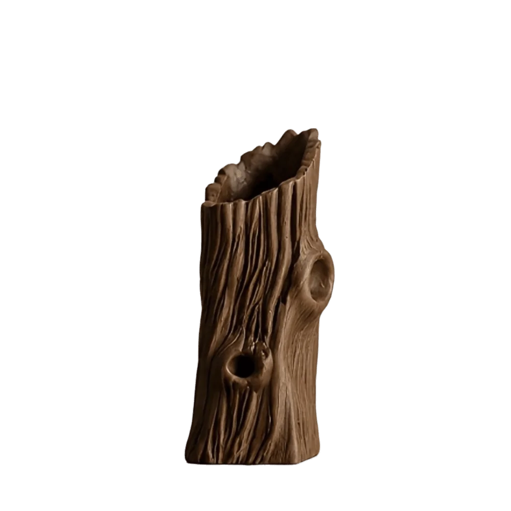 Tree Hole Shape Flower Vase 3D Printed Rustic Style Plant Pot Desktop Decor Artificial Driftwood Succulent Pot