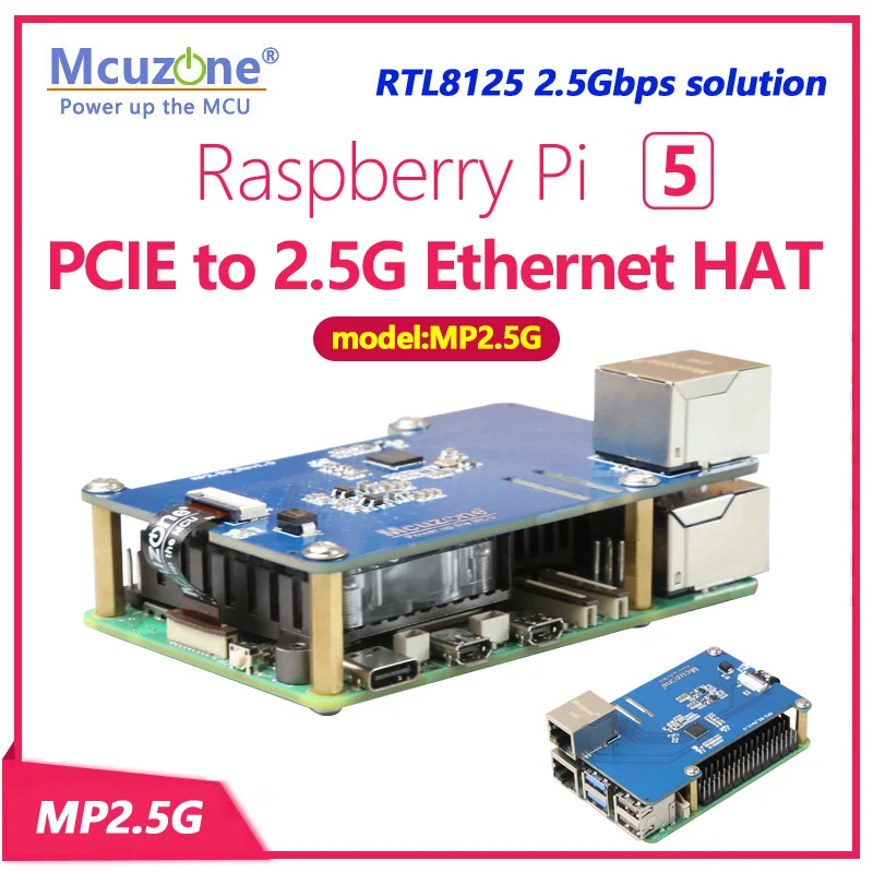 MP2.5G Raspberry Pi 5 PCIE a 2.5G Ethernet HAT,RTL8125,RPi OS senza driver