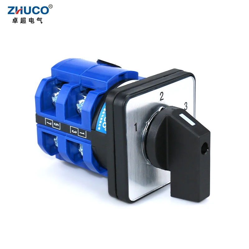 ZHUCO SZW26/LW26-63 1-3.2 63A 660V 3 Position 1-2-3 2 Poles Knob Ganrator 3 Circuits Changeover Rotary Cam Switch 8 Terminals