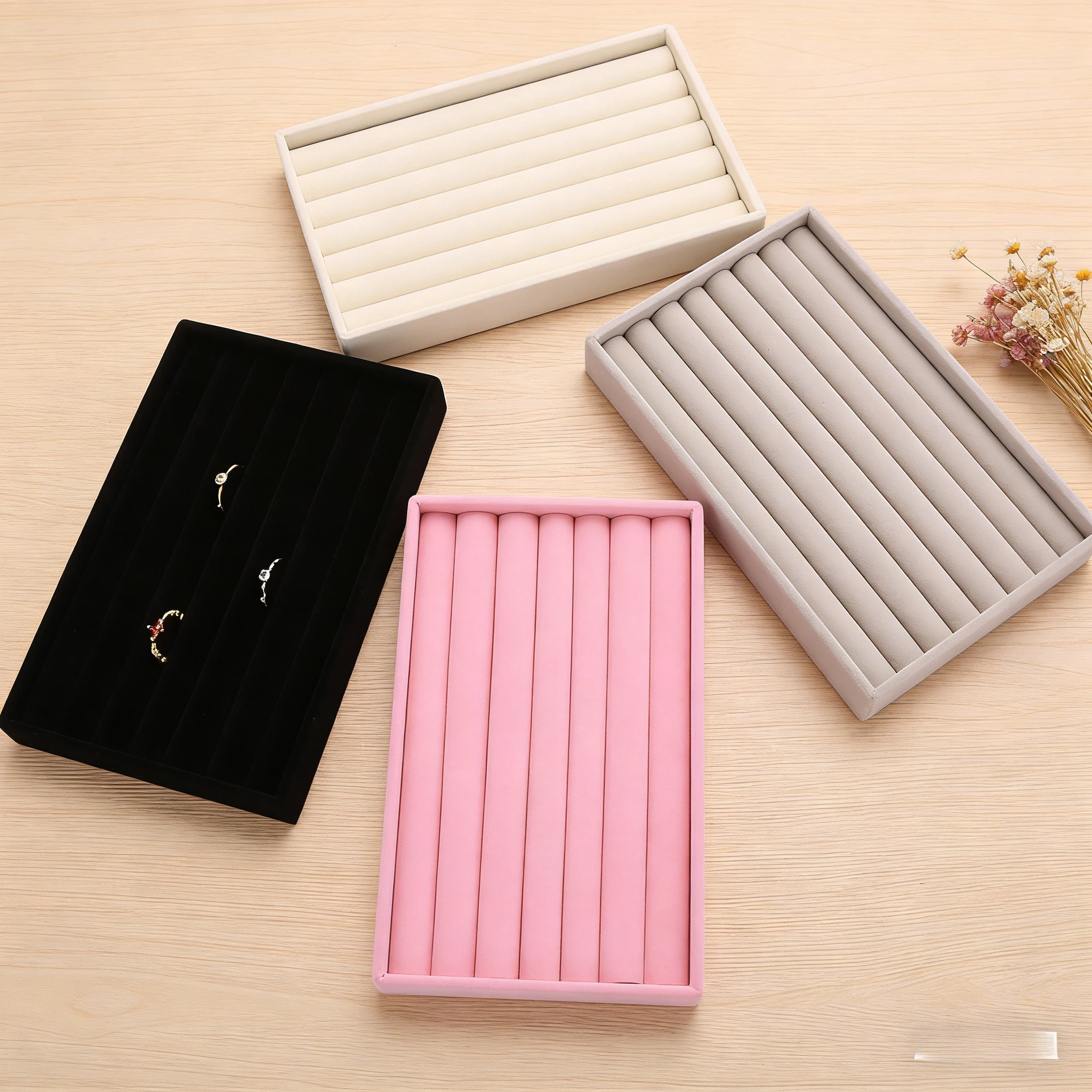 Velvet Jewelry Display Stackable Exquisite Jewellery Holder Portable Ring Earrings Necklace  Box organizator