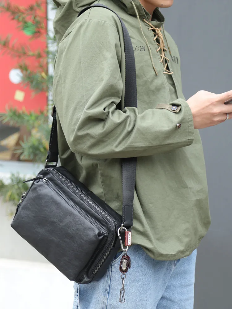 

Мужская сумка на одно плечо из натуральной кожи, повседневная сумка-слинг Busin Commuter Dua Верхний слой из воловьей кожи, большая емкость