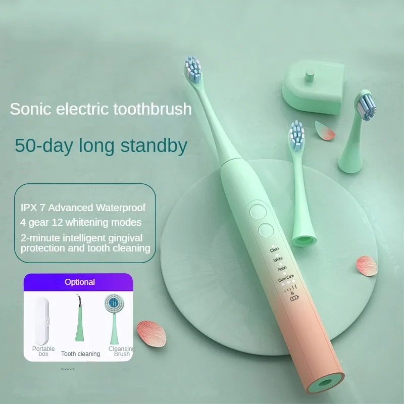 

IPX7 2H Wireless Charging Toothbrush with Travel Case Dupont Soft Bristles Sonic Electric Holder Teeth Whitening 12 Modes Brush