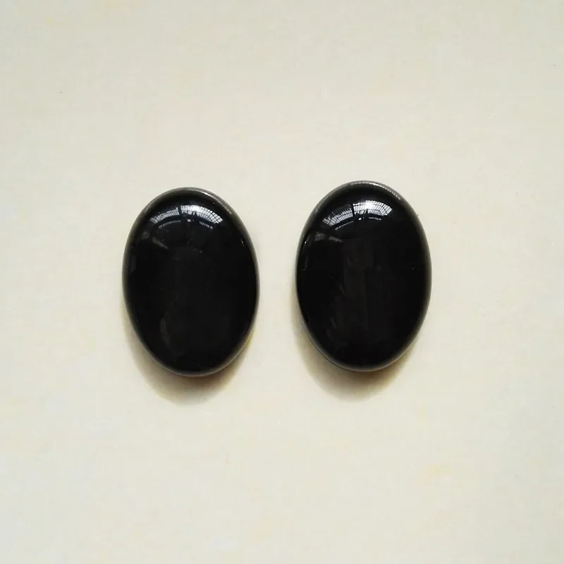 Wholesale 25x18MM Nature gem Stone Black agate Onyx oval cabochon jewelry making bead Ring charm accessories 12pc good no hole