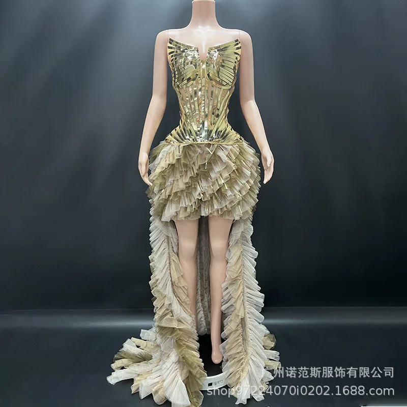 Gold Sequined Top Trailing Tutu Skirt Fashion Two-piece Birthday Party Light Luxury Dress Red Carpet Catwalk Luxury Prom Dresses