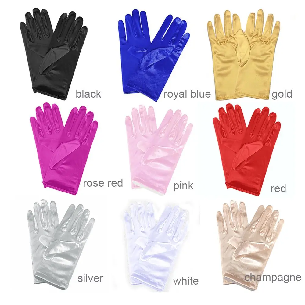 Classic Adult White Gold Champagne Wedding Gloves Sunscreen Gloves Stretch Satin Finger Gloves Women