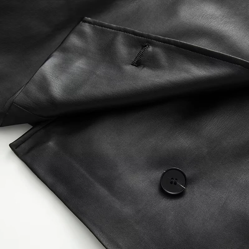 KEYANKETIAN Autumn new women's clothing lapel single breasted shoulder patch lace up faux leather short windbreaker women coat