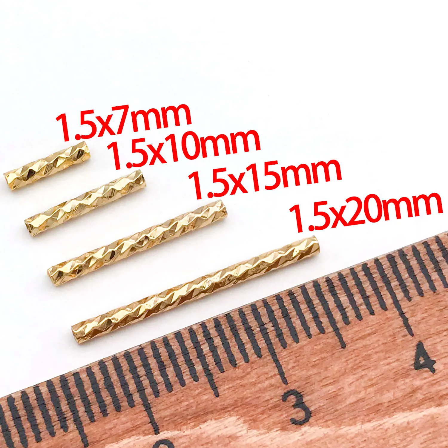 20pcs 18K Real Gold Plated Brass Straight Tube Beads, Texture Tube Beads For DIY Bracelet Necklace Jewelry Making Accessories
