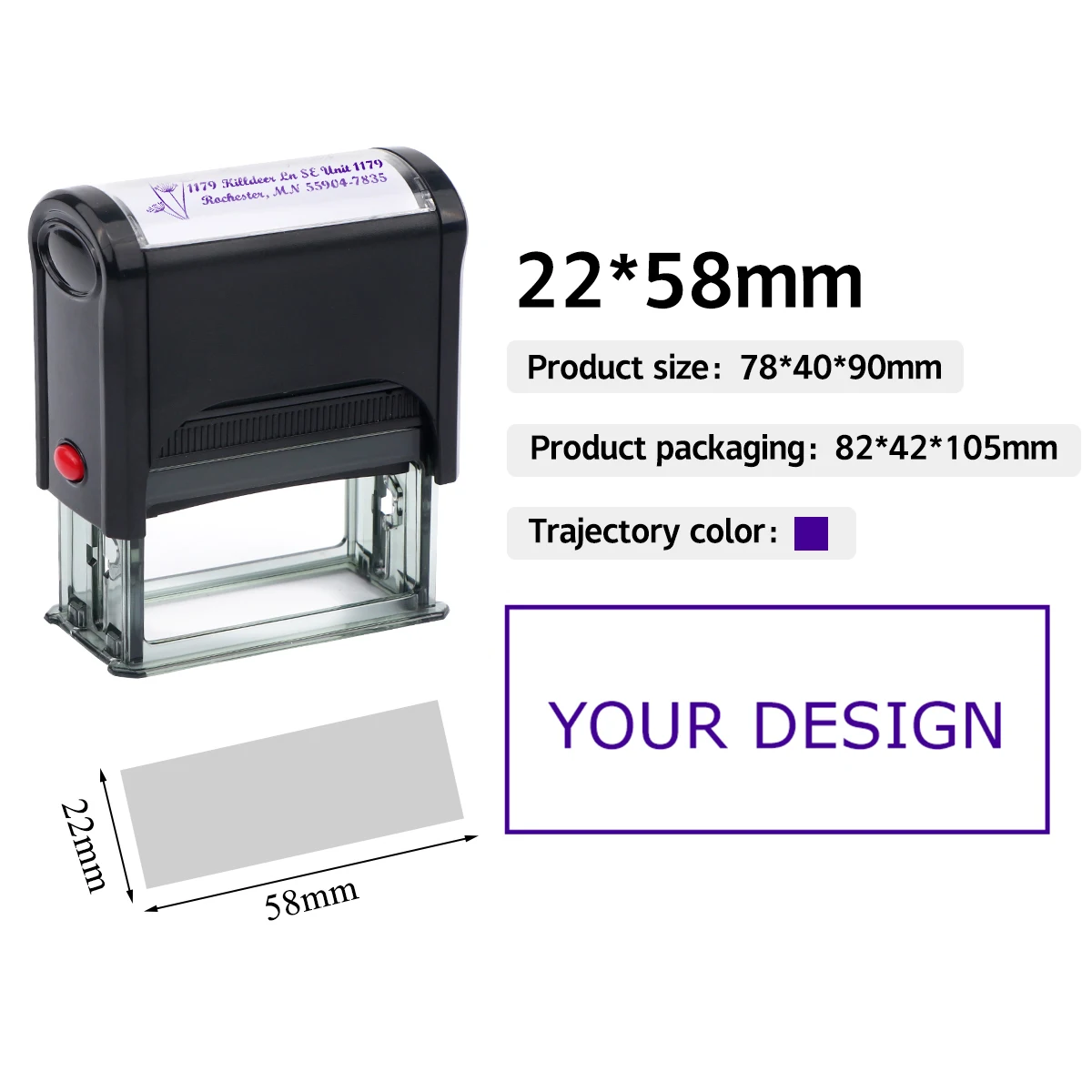 Rechthoek Patroon Aangepaste Zelfinktende Stempel Gepersonaliseerde Adres Tekst Logo Ontwerp Druk-type Inkten Stempels voor DIY Visitekaartje