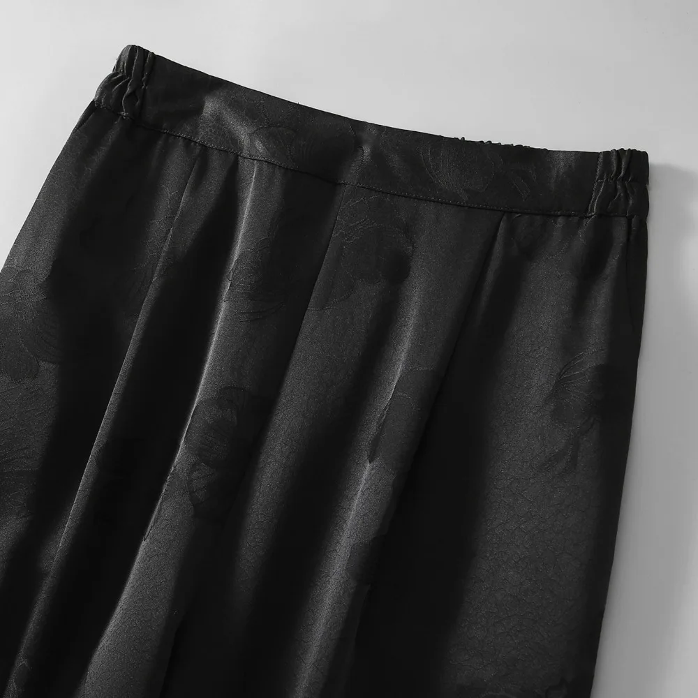 Women's Fashion Autumn New Versatile 100% Natural Mulberry Silk Jacquard Satin Elastic Waist Loose Casual Straight Leg Pants