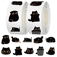 500pcs/roll Cute Black Cat Kitten Cartoon Stickers Sealing Labels Sticker Laptop Phone Luggage Creative Graffiti Decals Kids Toy