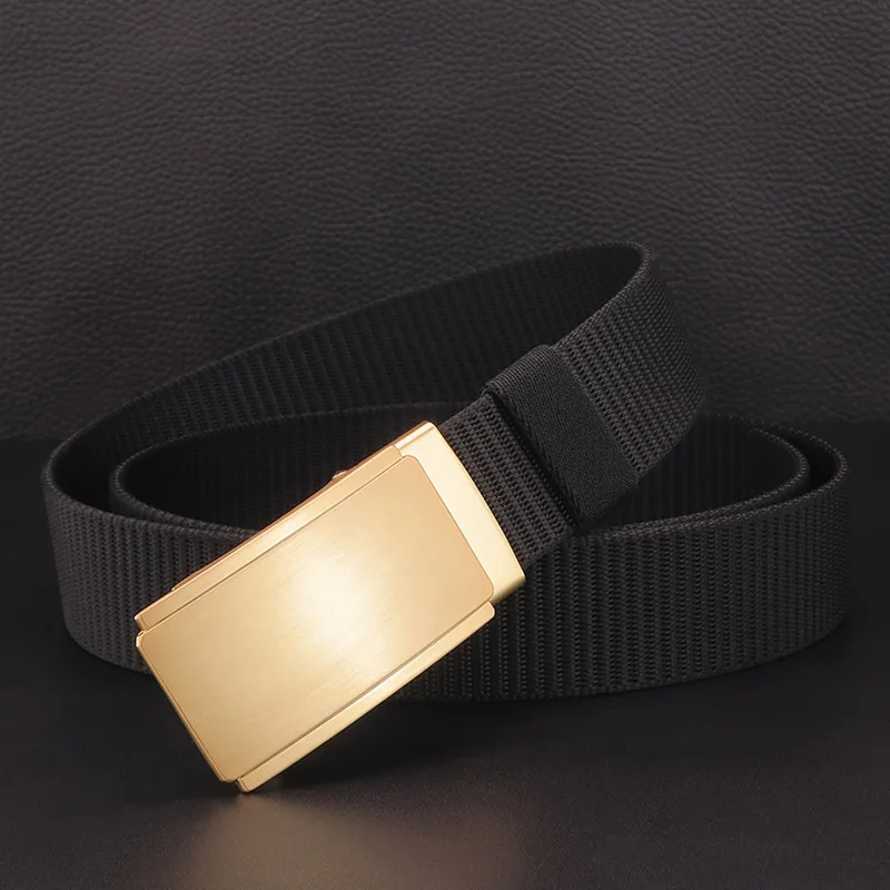 New toothless sliding buckle belt men\'s nylon coffee leather fashion automatic buckle belt youth no card slot personalized belt