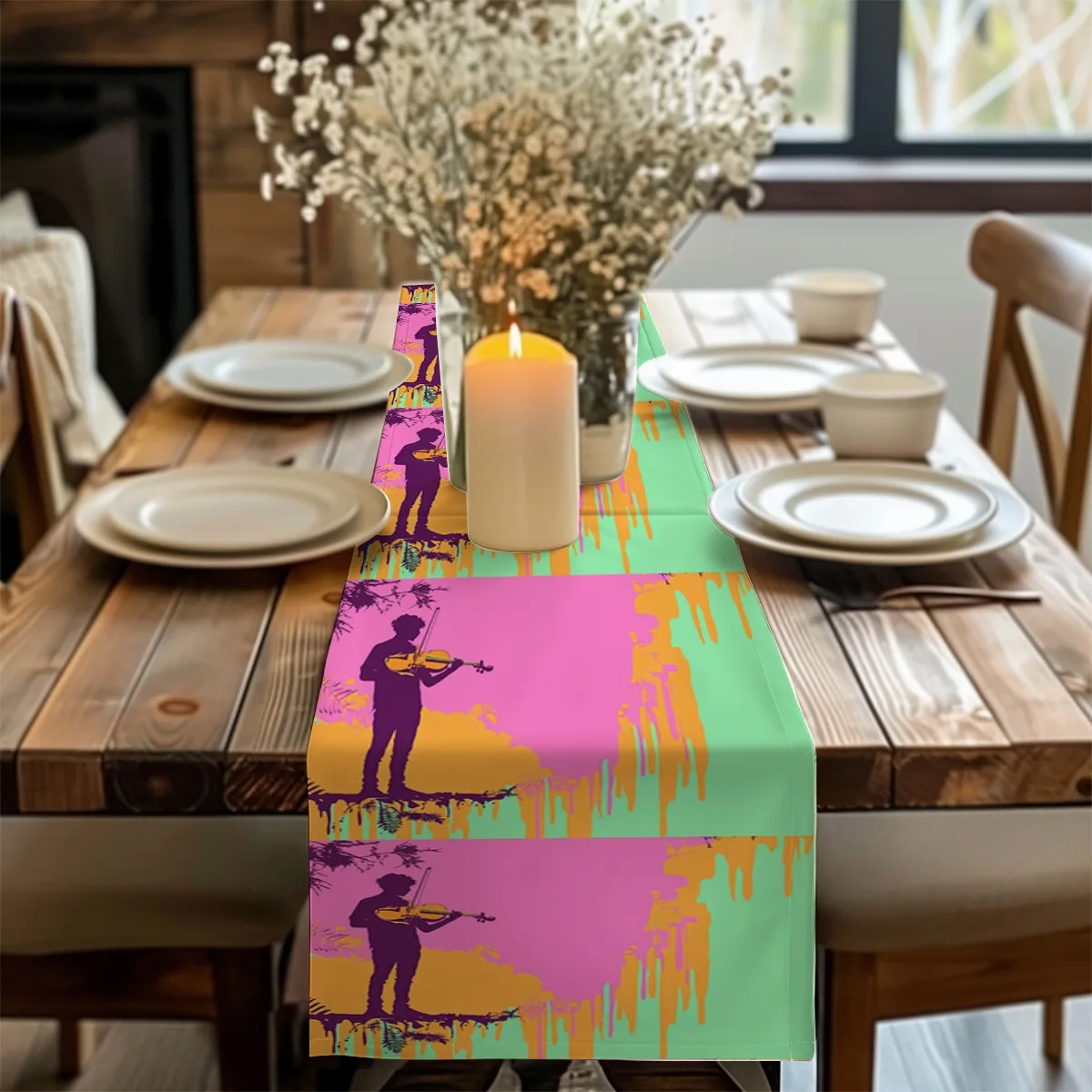 print table runner Bear Silhouette Vintage Forest Print Long cloth Party Decor,Tabletop Protection,Dresser Scarf,Decorative Runn