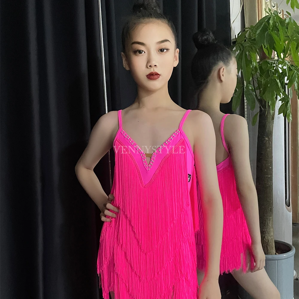 ชุดเต้นลาติน VennyStyle แต่งพู่และคริสตัลระยิบระยับ สำหรับการแสดงฤดูร้อน ชุดฝึกซ้อมเต้นรำบอลรูม