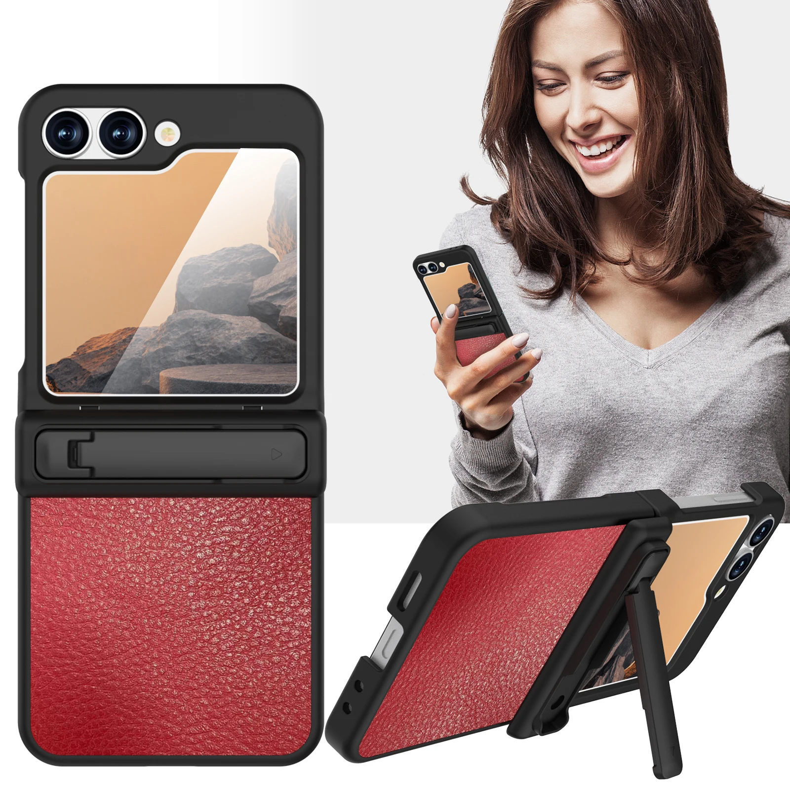 For Samsung Galaxy Z Flip 6 Case Skin Friendly Matte Learther Folding Hinge Bracket Shockproof Protection Hard Cover Accessories