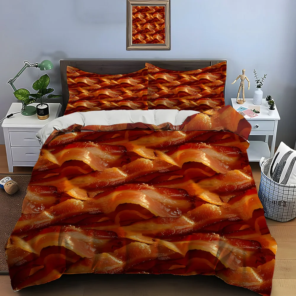 Hd carne bacon comida impressão conjunto de cama capa edredão 1 capa edredão 2 fronhas adulto e crianças conjunto luxo para presentes