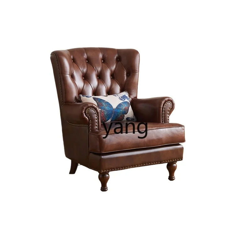 

LMMAmerican retro first layer cowhide armchair leather single sofa living room bedroom furniture recliner
