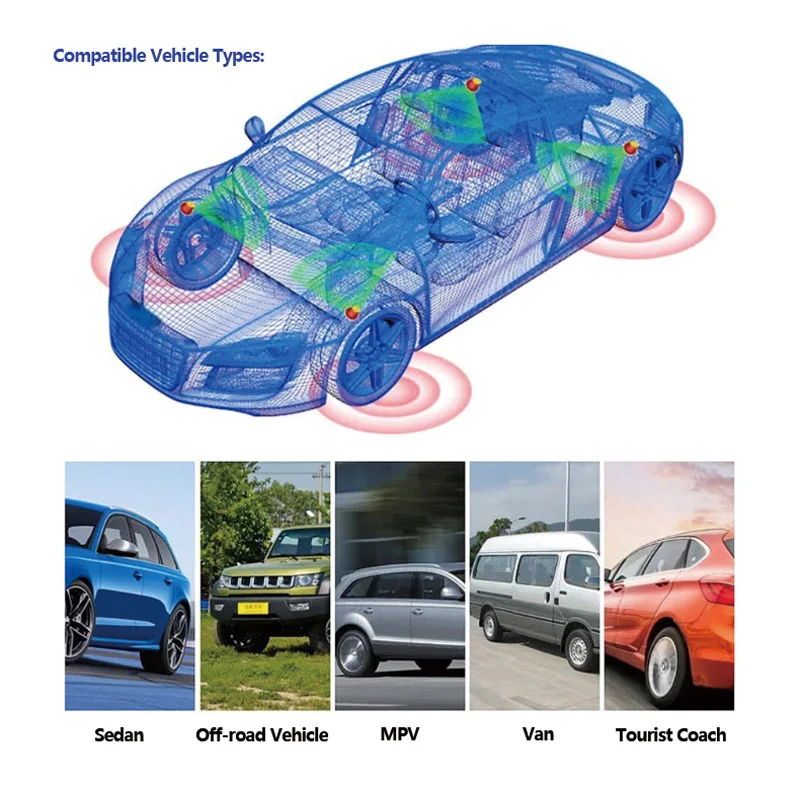 نظام مراقبة ضغط الإطارات الذكي TPMS للسيارات بالطاقة الشمسية، 4 أجهزة استشعار لوقوف السيارات، أجهزة استشعار درجة حرارة السيارات، ألوان رقمية #4
