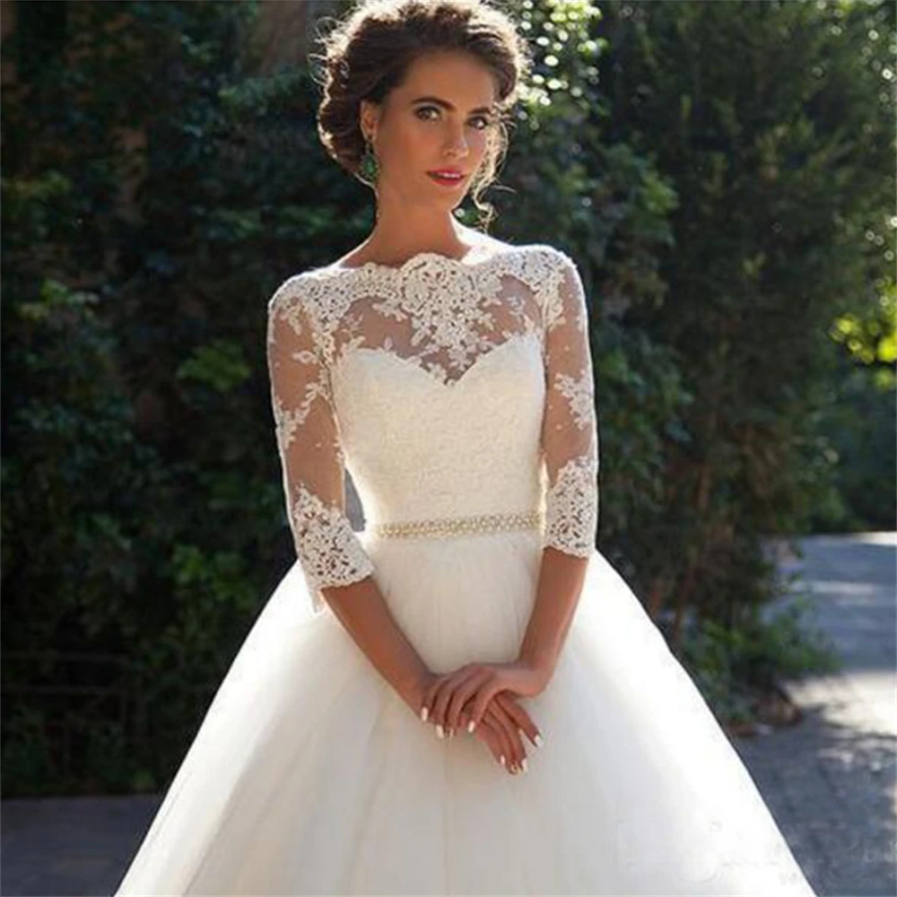 ZJ9091 Customized Wedding Dress 2025 New Luxury Middle Sleeve Sexy O-neck Bride Dress With Train Ball Gown Princess Classic