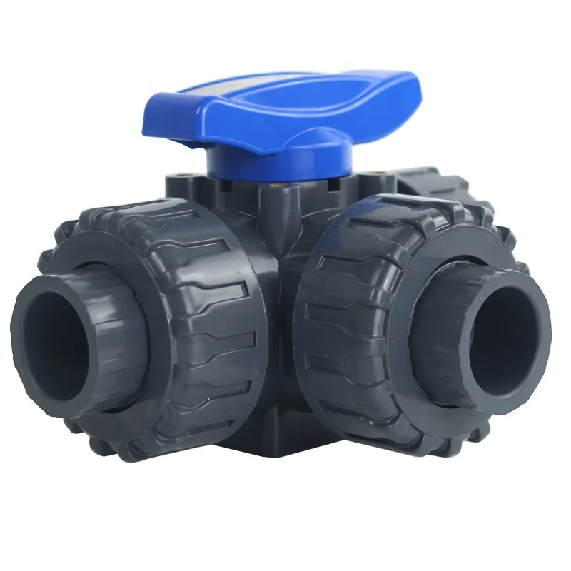 2 inch acid-resistant PVC plastic 3 way ball valve with manual operate