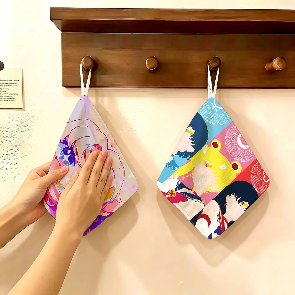comic S-Sailor M-Moon book protagonist Polyester Cotton Hand Wiping Towel, Hanging Towel, Quick Dry for Kitchen Bathroom