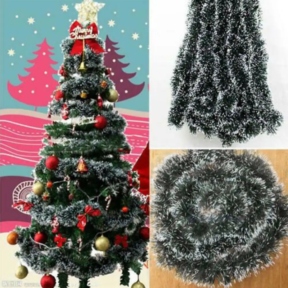 2meter Chunky Snow Tipped Green Tinsel Christmas Tree Decoration Garland Xmas Festival New Year Home Ornaments