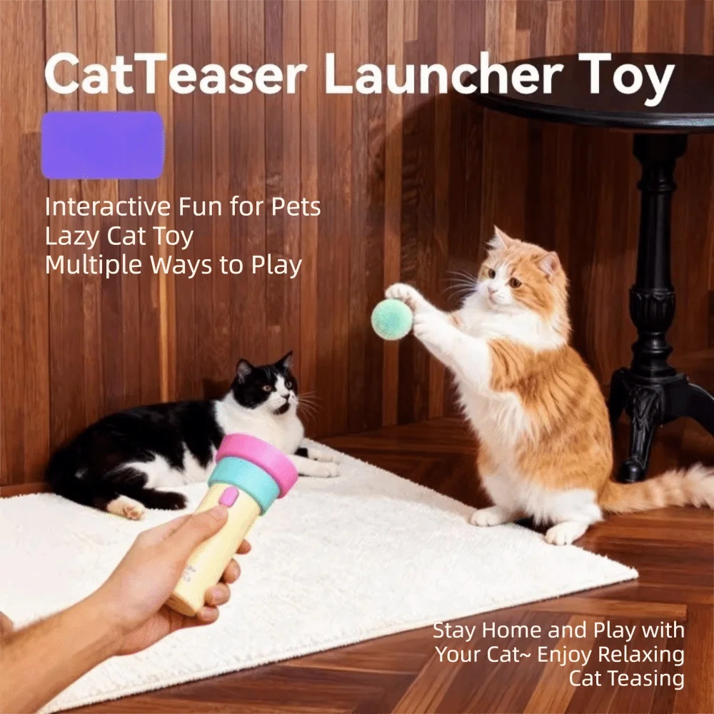 One-Click Launching Electric Cat Teaser Entertainment Long-Lasting Teasing Stick Retractable Rope creative Cat Toy Indoor Play