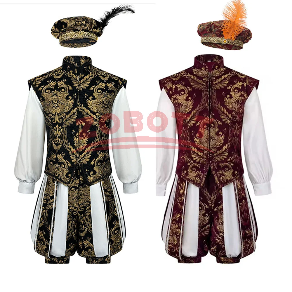Herren Mittelalterliche Englische König Renaissance Cosplay Anzug Luxuriöse Bestickte Weste Kürbisherrenhose Tudor Henry Prinz Elizabeth Halloween
