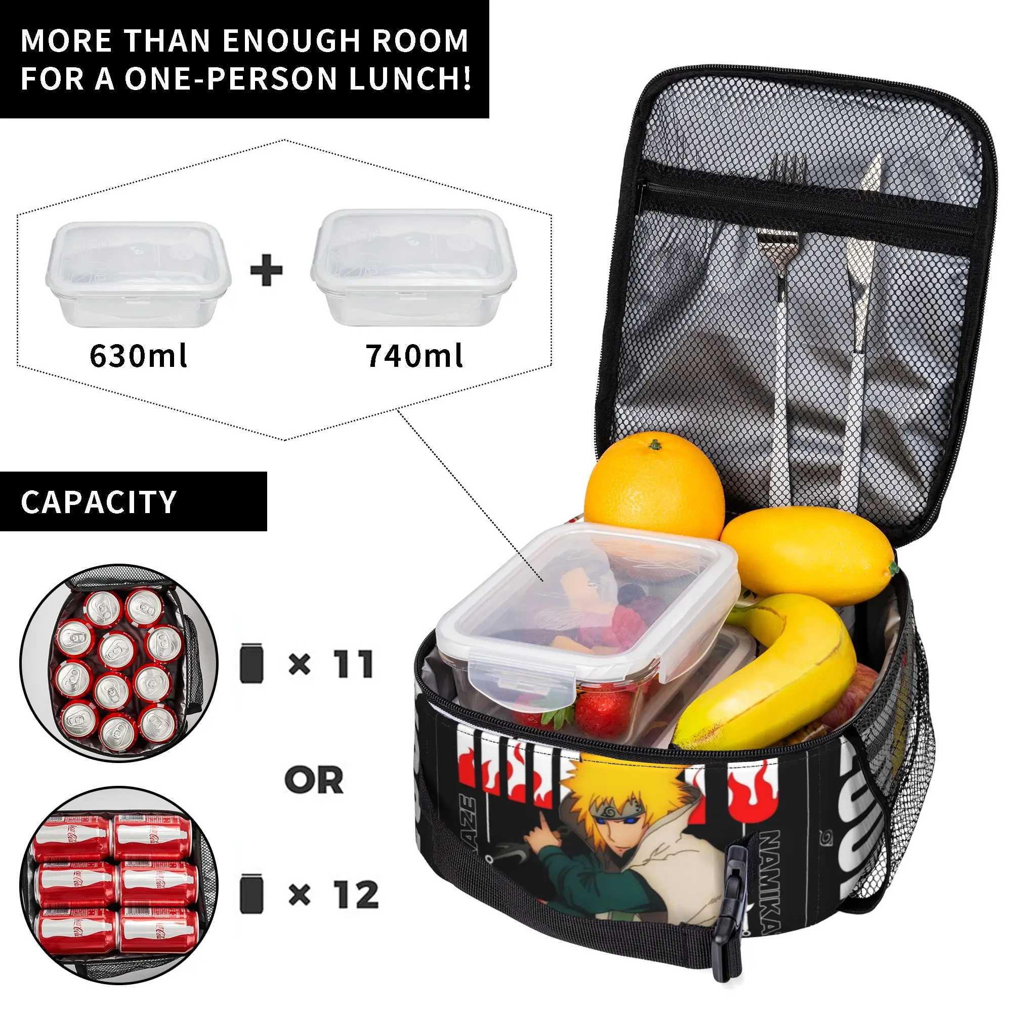 Yellow Ninja Narutoes Anime Insulated Lunch Bags Cooler Bag Meal Container Portable Tote Lunch Box for Men Women College  Picnic view 4