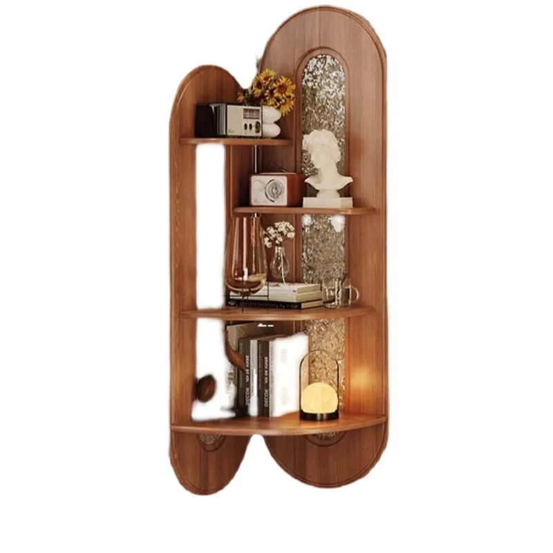 

Corner solid wood retro triangular bookcase household floor small apartment bedroom storage rack