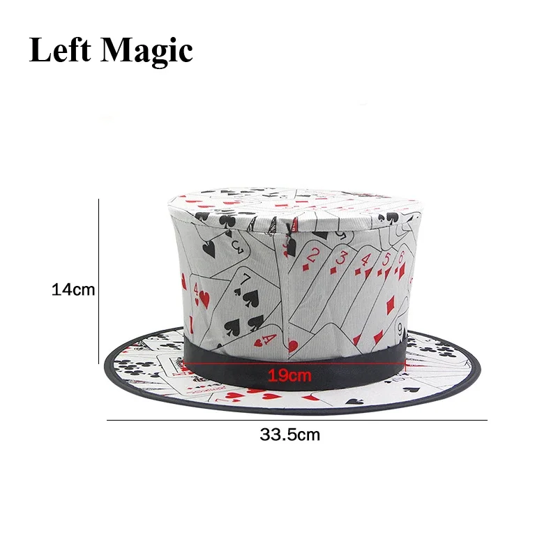 Sombrero Plegable para Trucos de Magia con Muelles (Patrón de Cartas Rojas y Negras) para Apariciones/Desapariciones de Objetos, Accesorios de Escenario Gimmi