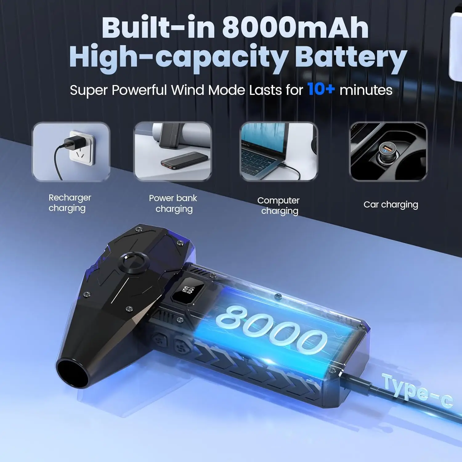 450000 RPM Turbo Blower Fan Mini Turbo Jet Fan Handheld Turbo Violent Fan Brushless Motor Powerful Blower High Speed Duct Fan