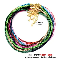 Corda Trançada Ajustável para DIY Jóias Pingente, 3 Strand Corda, Colar Cordão de Seda, Cor do Ouro, Moda, 3.5mm, 4mm, 3Pcs por Lote