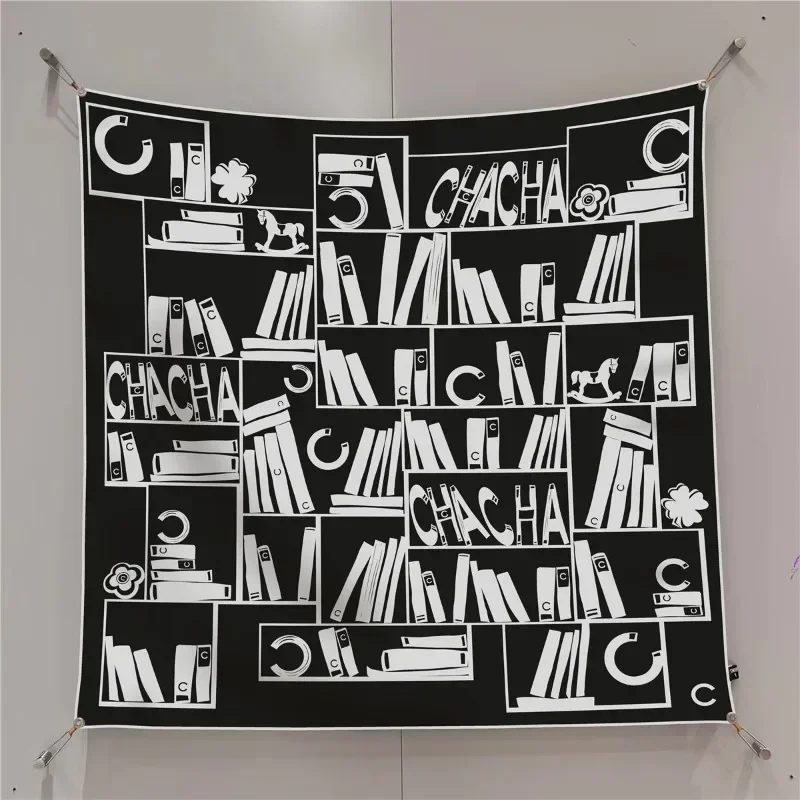 

90cm Square Scarf Handmade Table Print Right Angle Rolled Edge European and American Versatile Shawl Women's Headscarf Diagonal