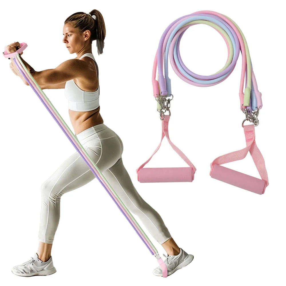 

12-14pcs/set Yoga tension band Rainbow colored tension rope elastic band tensioner TPE tension resistance band home fitness set