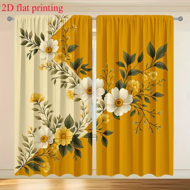 

Graceful flower and leaf pattern Print Drapes Room Darkening Window Curtains for Home Decor,Rod Pocket Blackout Curtains Bedroom