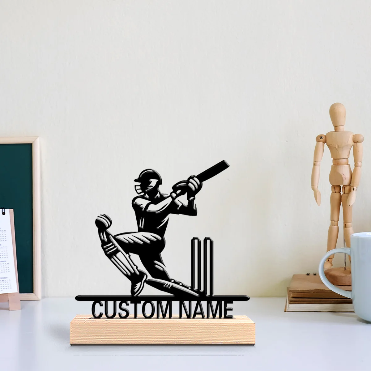 Fotografia 4: 1 peça de Estátua de Metal Personalizada de Beisebol com Base de Madeira para Decoração de Parede para Sala de Estar, Escritório, Casa Moderna Industrial