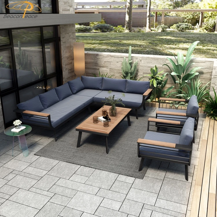 

Metal Poolside Furniture Outdoor Garden Sofas Luxury Couches Set Modern Aluminum L Shape Sofa Outdoor Sofa Set Garden Furniture