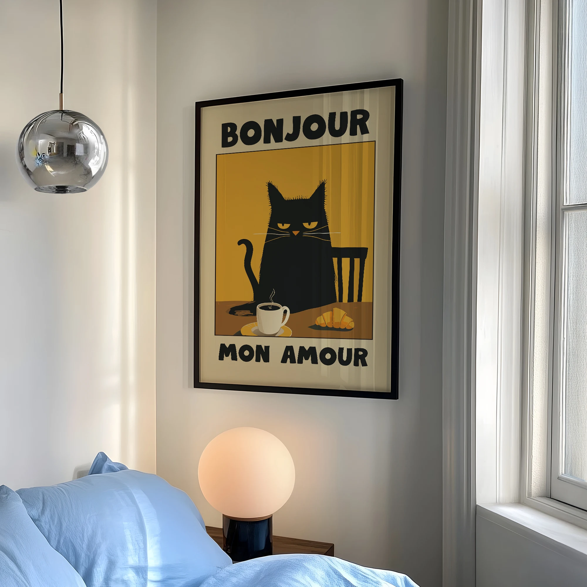 Black Cat Breakfast Vintage Warm Tones Wall Art Prints Canvas Painting Poster Picture For Living Bedroom Dining Room Home Decor