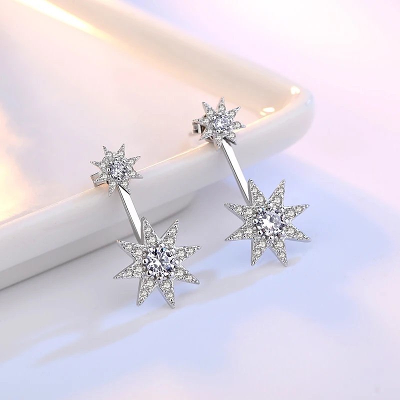 Fashion Double Use Snowflake Zircon Drop Earrings Women Jewelry Gift 925 Sterling Silver Stars Rhinestone Ear Stud Free Delivery