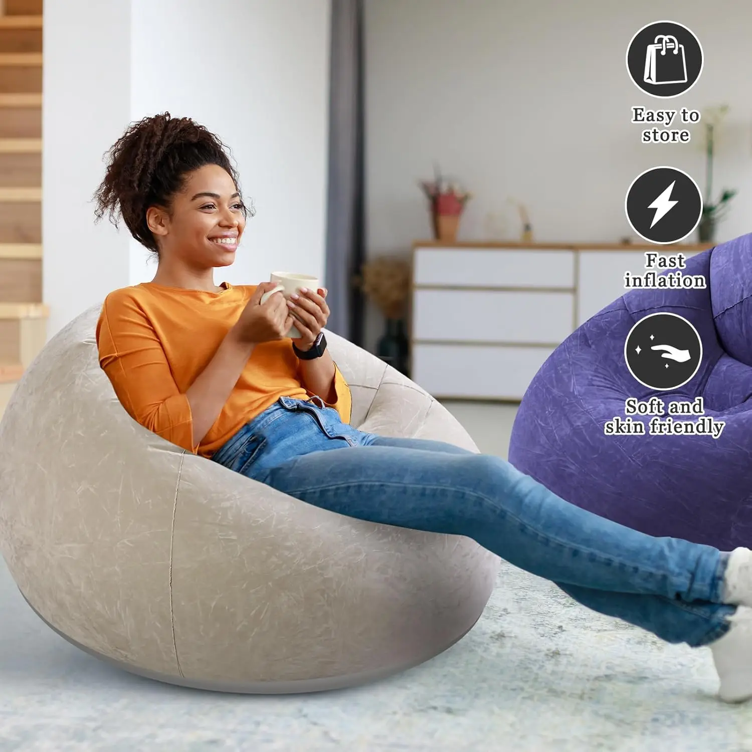 Inflatable Sofa Bean Bag Inflatable Lounge Chair Inflatable Lazy Sofa Folding Portable Inflatable Chair for Living Room Bedroom