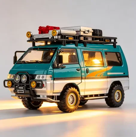 1:24 Delica Off Road MPV Alloy Metal Diecast Car Model Sound Light Simulation Decoration Display Collection Hobby Boy