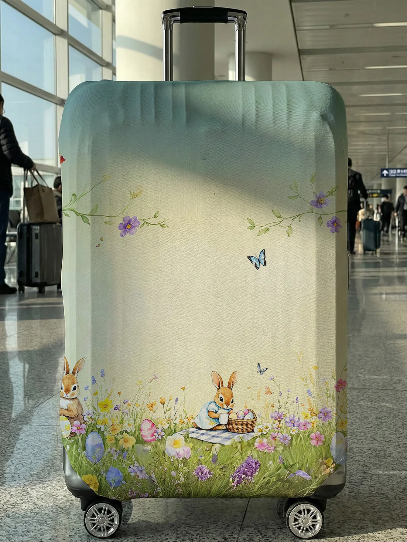 

Светло-зеленый чехол для чемодана с пасхальным кроликом, подходит для чемоданов 18-32 дюймов, чехол на ручку чемодана, дорожный аксессуар