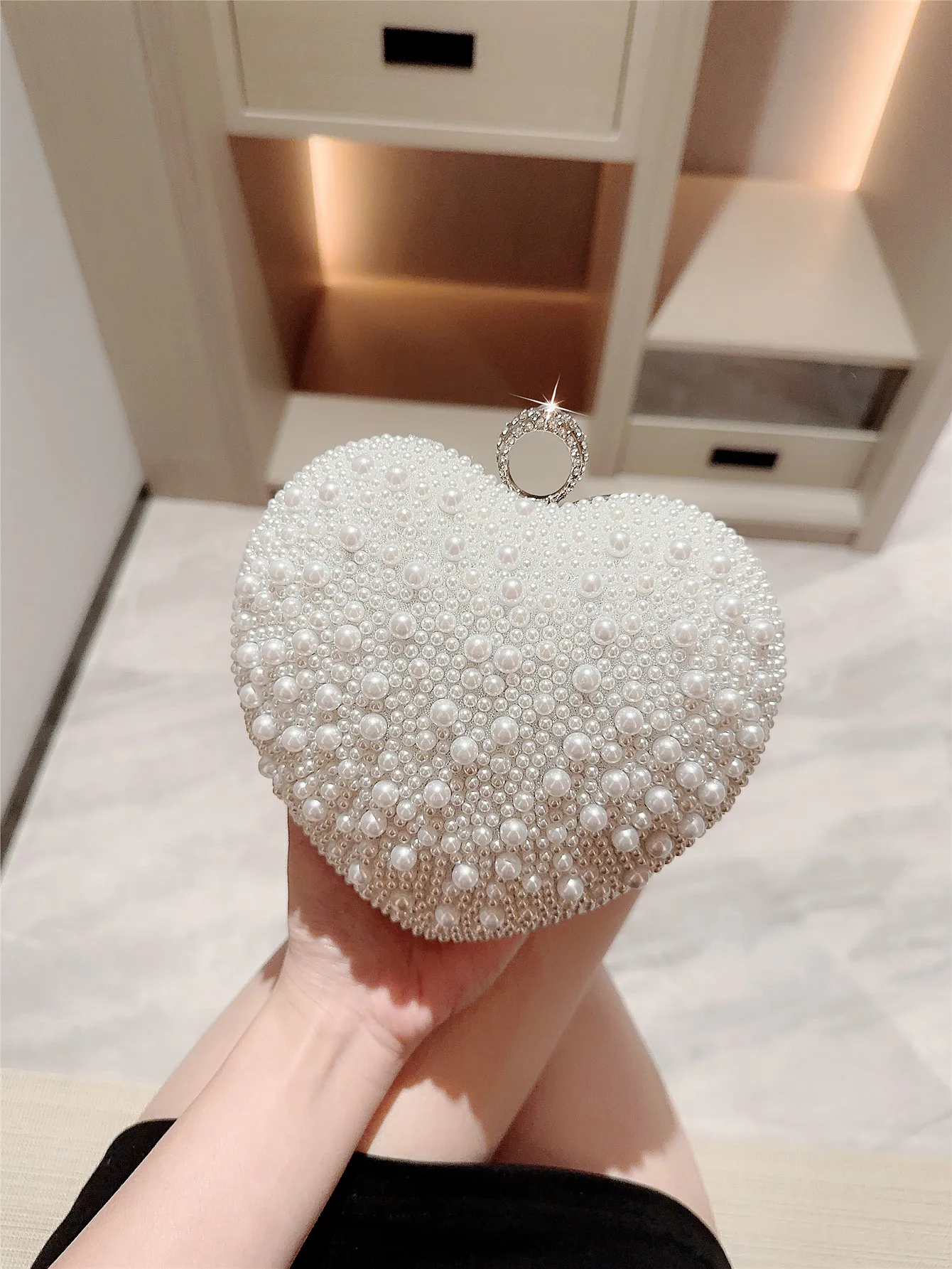 New Pearl Evening Bag Love Clutch Chain Bag Matching Cheongsam Evening Party Bag Banquet Bag Wedding Dress Bag