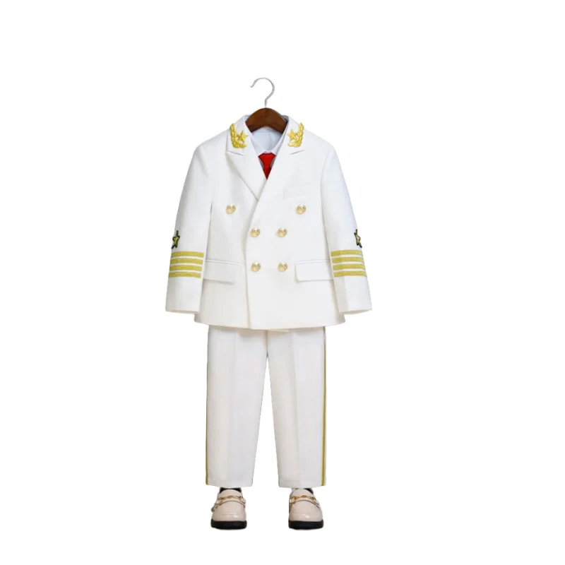 Flower Boys Grils Pilot Uniform Suit Kids Formal Jakcet Pants Tuxedo Wedding Dress Boys Girls School Ceremony Costume