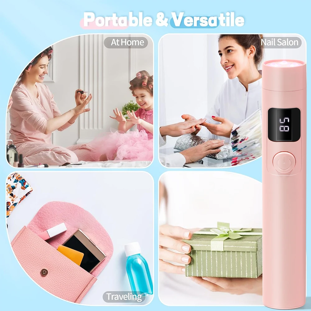 Yikoolin portátil portátil lâmpada uv led mini secador de unhas com tela lcd usb para unhas gel usb recarregável luz do prego