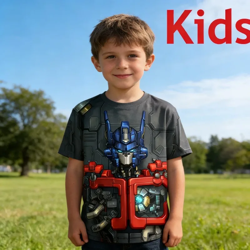 Camiseta para niños con estampado 3D de Transformers Optimus Prime Bumblebee, camiseta cómoda informal a la moda para niños, nueva edición