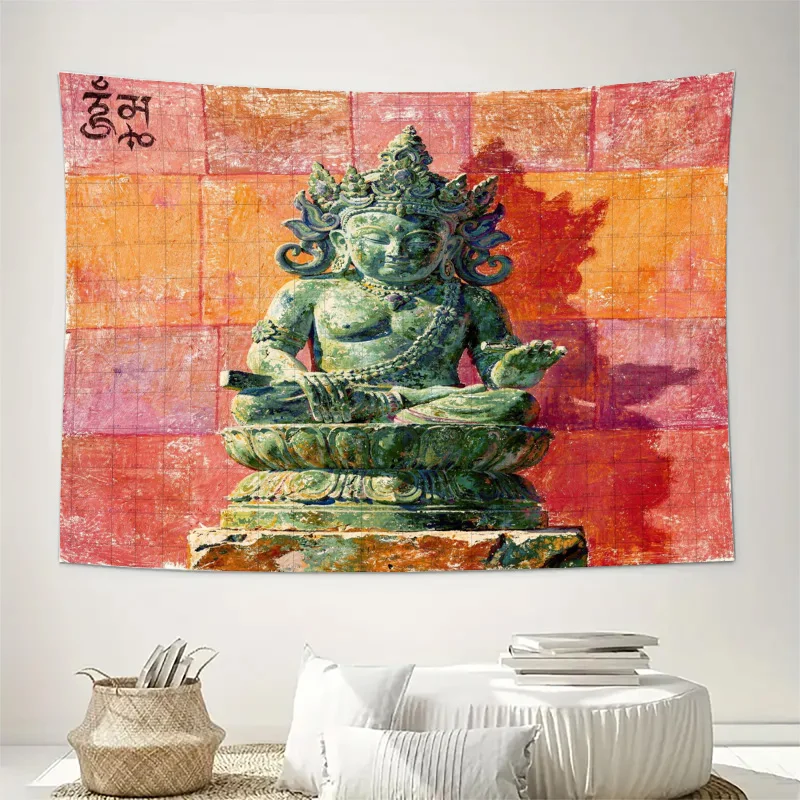 Large Boho Spiritual Buddha Tapestry Wall Hanging Ethnic Indian Hindu Art Mural Tapestry Decor Accent for Living Room Bedroom Me