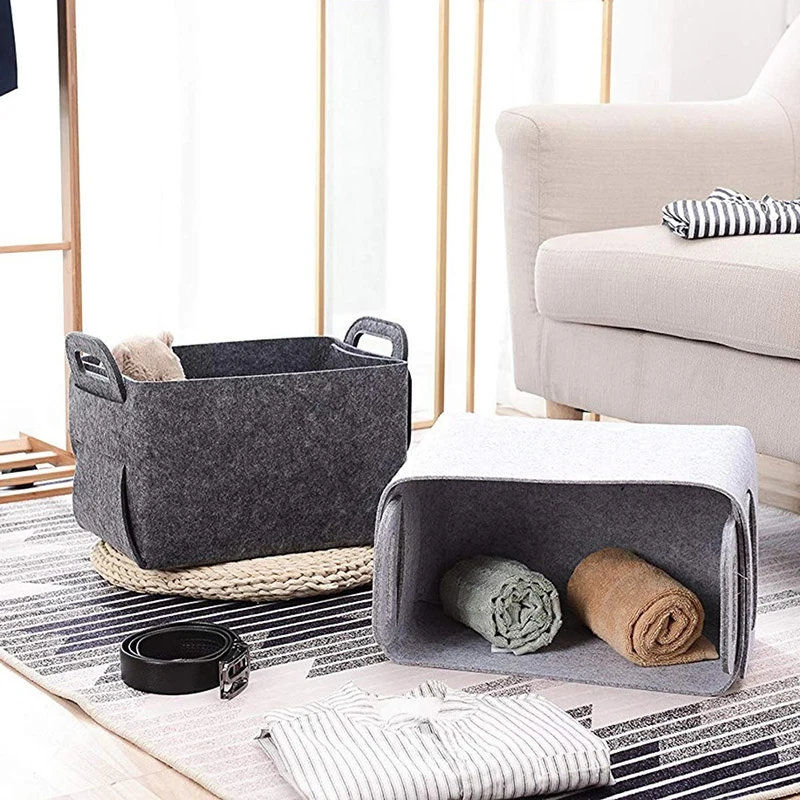 Foldable Felt Storage Basket Laundry Basket Desktop Sundries Underwear Toy Storage Box Cosmetic Stationery Container Basket