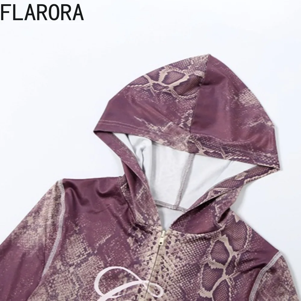 FLARORA موضة رسالة الأفعى طباعة رياضية 2 قطعة مجموعة امرأة البريدي سليم صالح المحاصيل الستر + السراويل الخريف تمتد ملابس الشارع الشهير #6